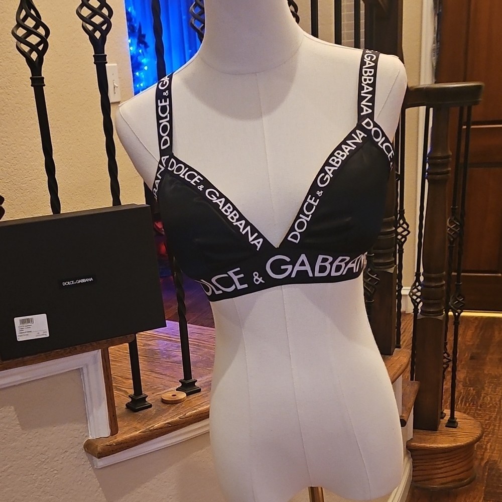 Dolce & Gabbana Black & White Logo Bralette